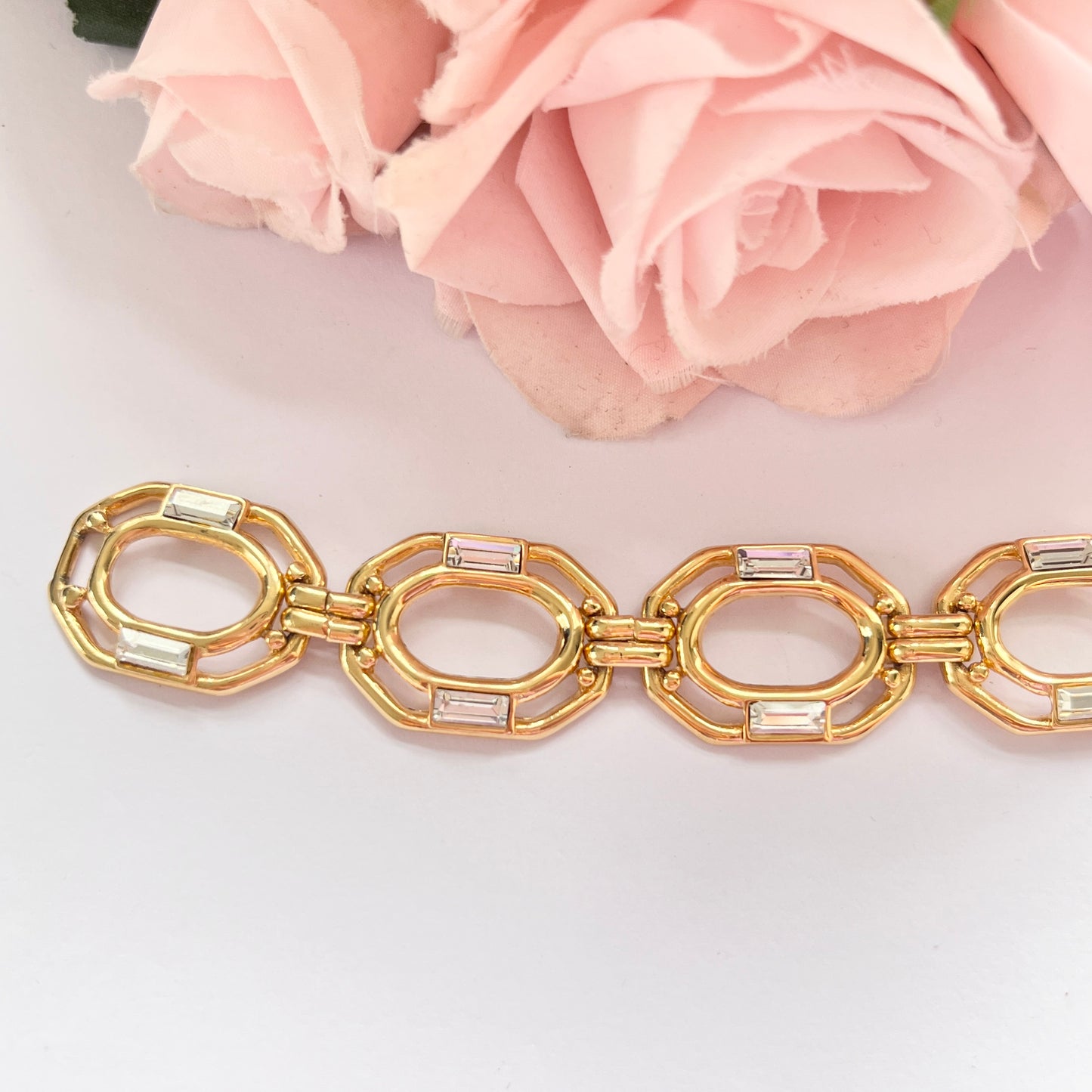 1980s Gold Plated Diamanté Chain Bracelet