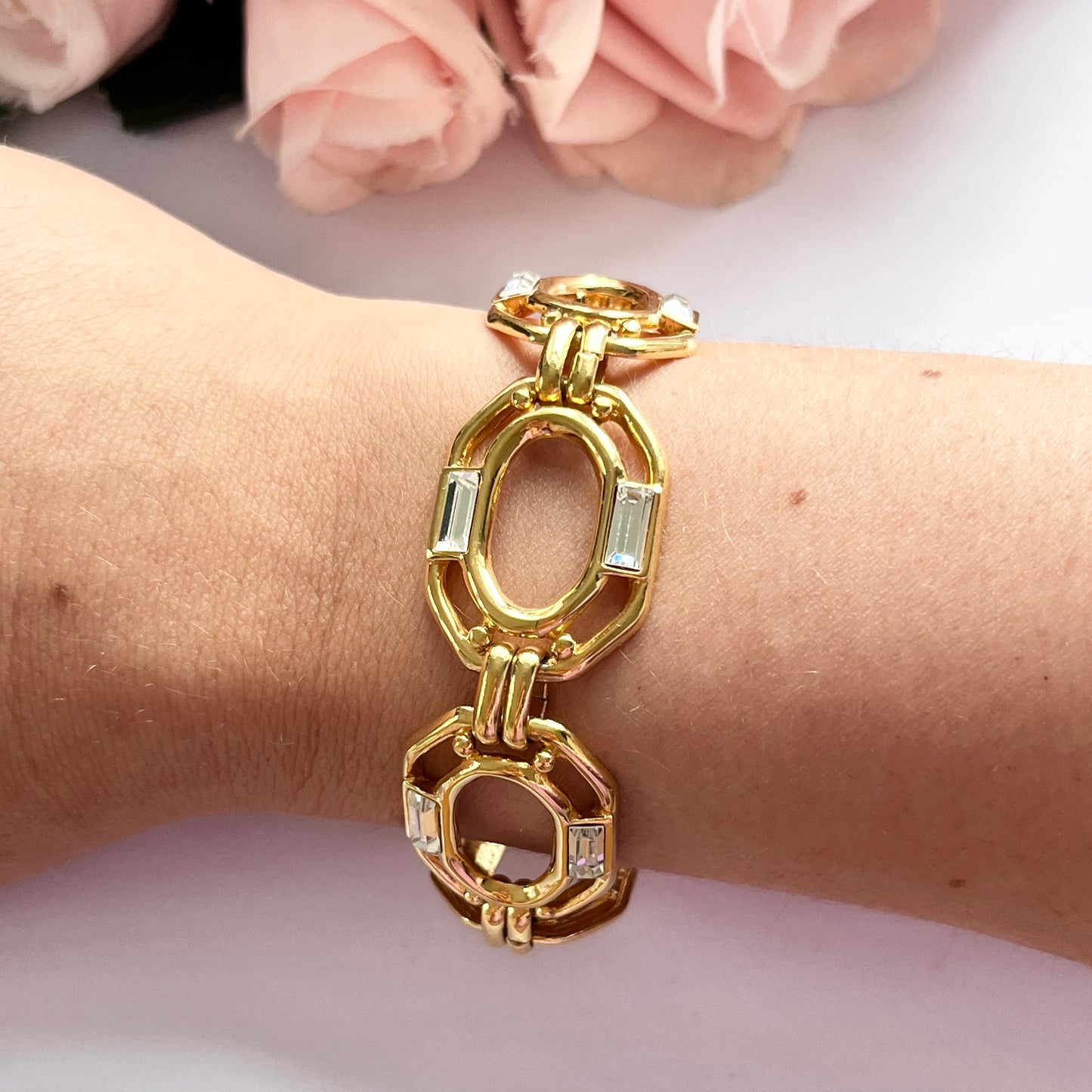 1980s Gold Plated Diamanté Chain Bracelet