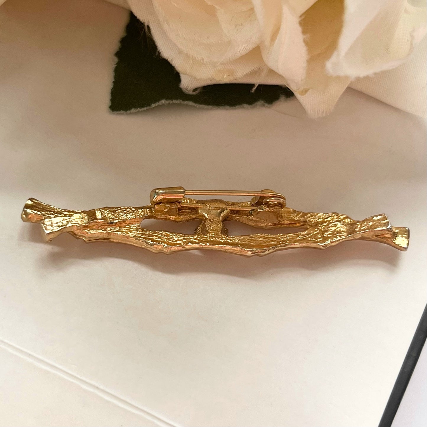 1960s Brutalist Style Gold Plated Diamanté Bar Brooch