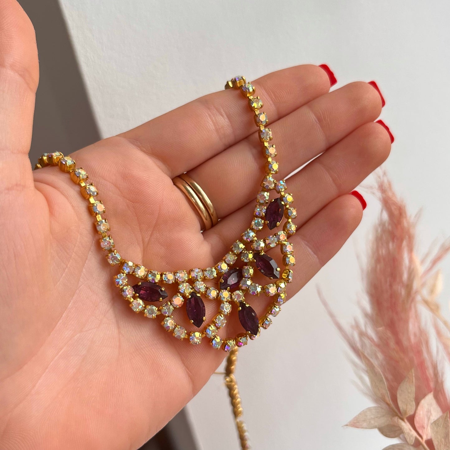 1960s Aurora Borealis Purple Diamanté Statement Necklace
