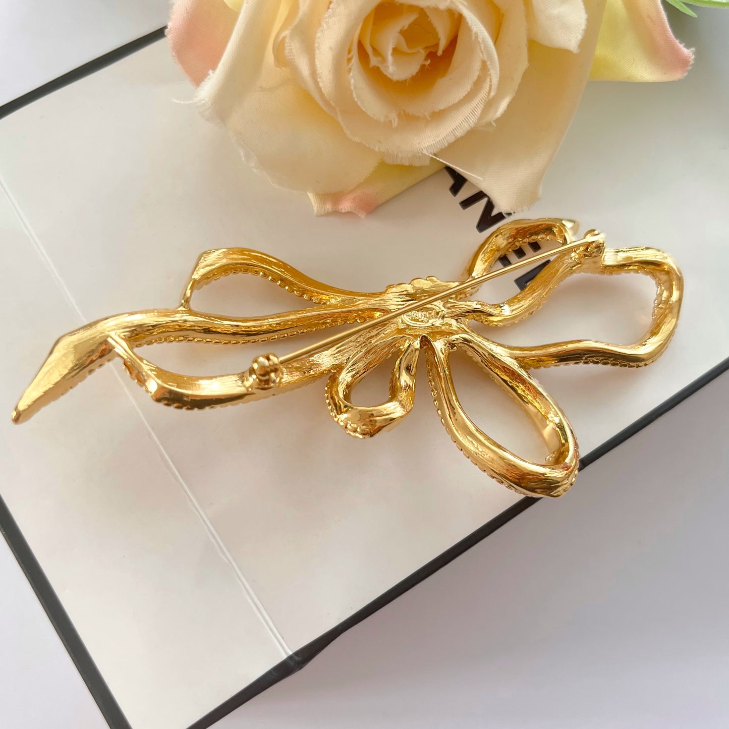 1980s Trifari Gold Plated Large Statement Ribbon Bow Brooch