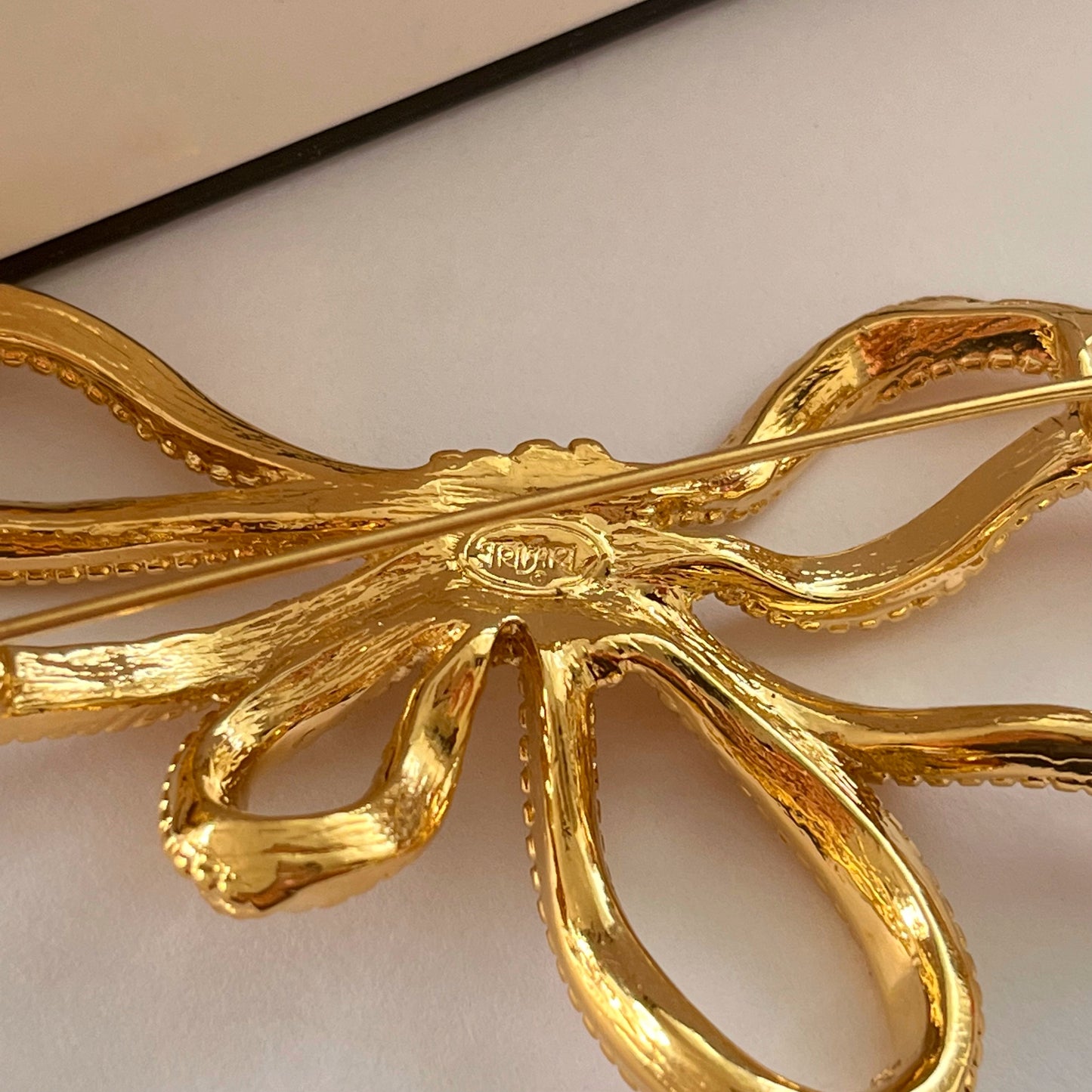 1980s Trifari Gold Plated Large Statement Ribbon Bow Brooch