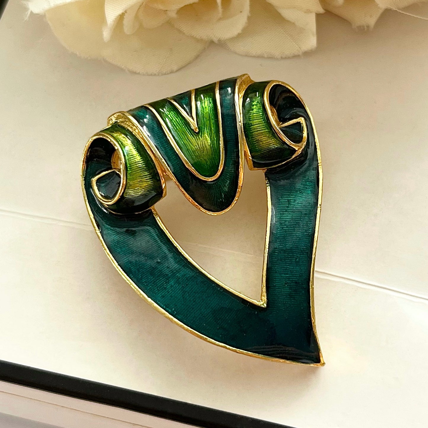 1960s Ledo Polcini Green and Turquoise Enamel Gold Plated Brooch