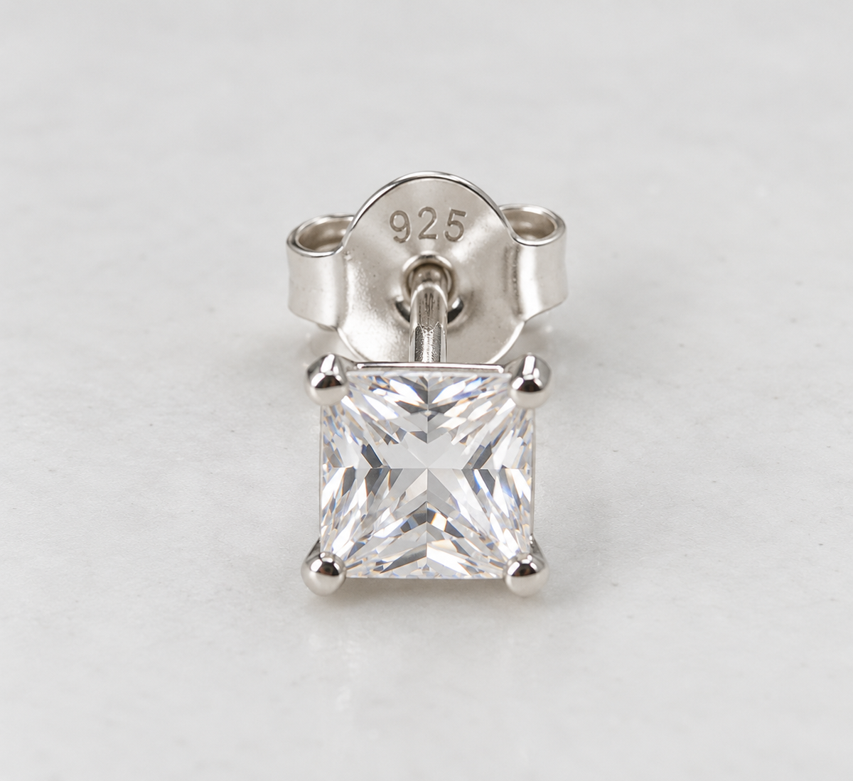 Sterling Silver 4mm Square Cubic Zirconia Stud Earrings