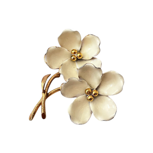 1967 Christian Dior Cream Hand Painted Gold Plated Flower Brooch
