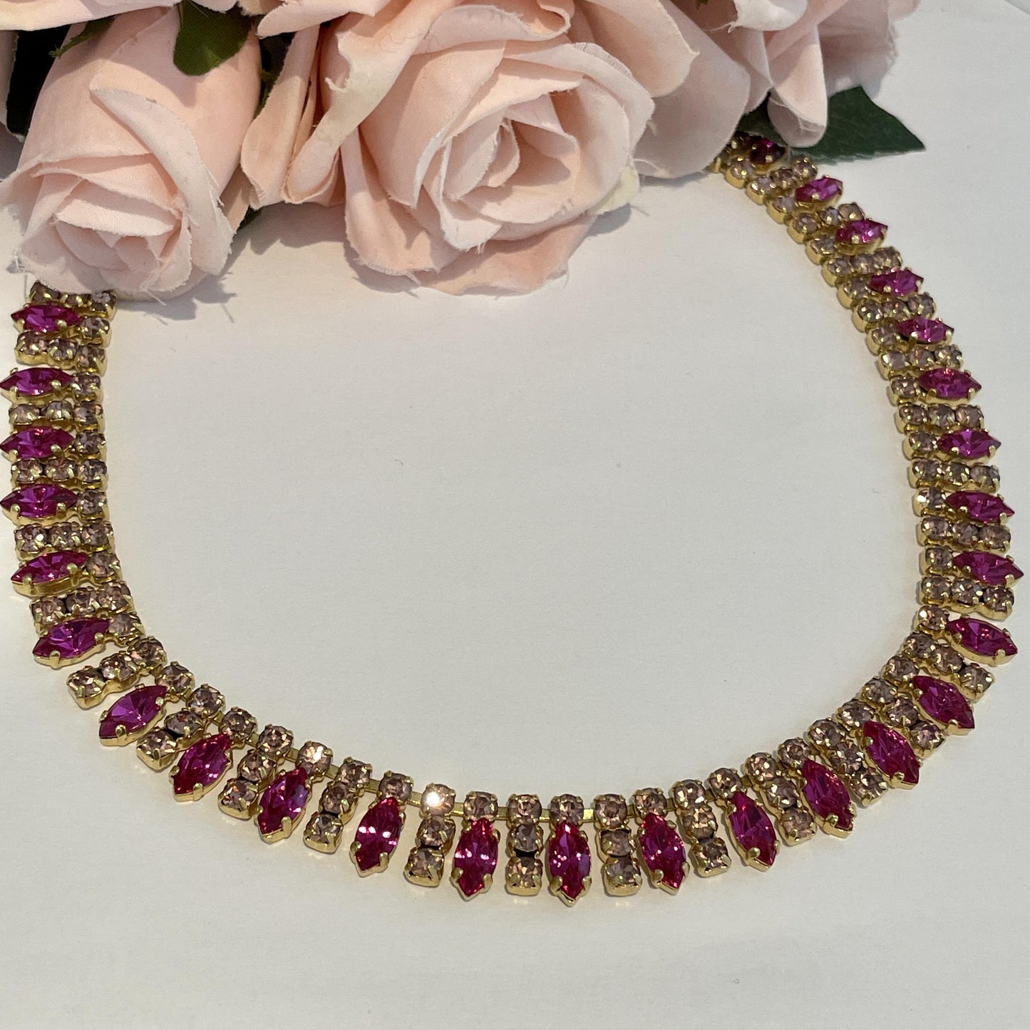 1950s Statement Lilac and Hot Pink Diamanté Bling Necklace