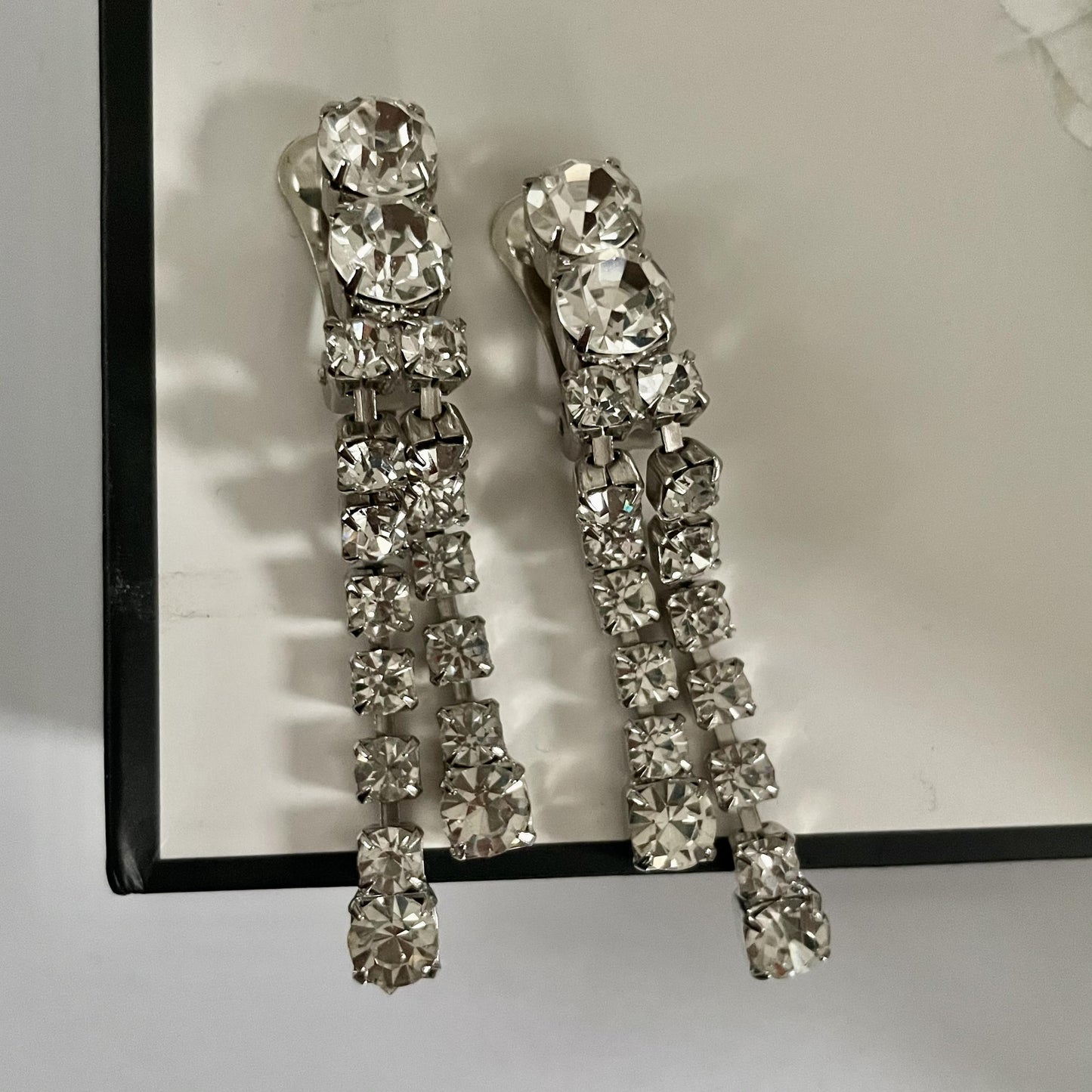 Glamorous 1980s Sparkly Silver Diamanté Clip On Earrings
