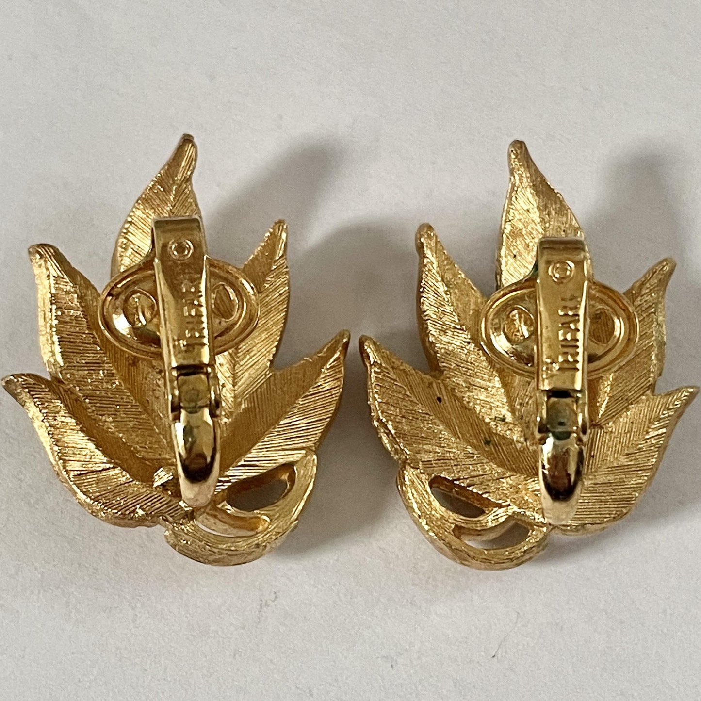 1960s Trifari Brushed Gold Leaf Clip On Earrings