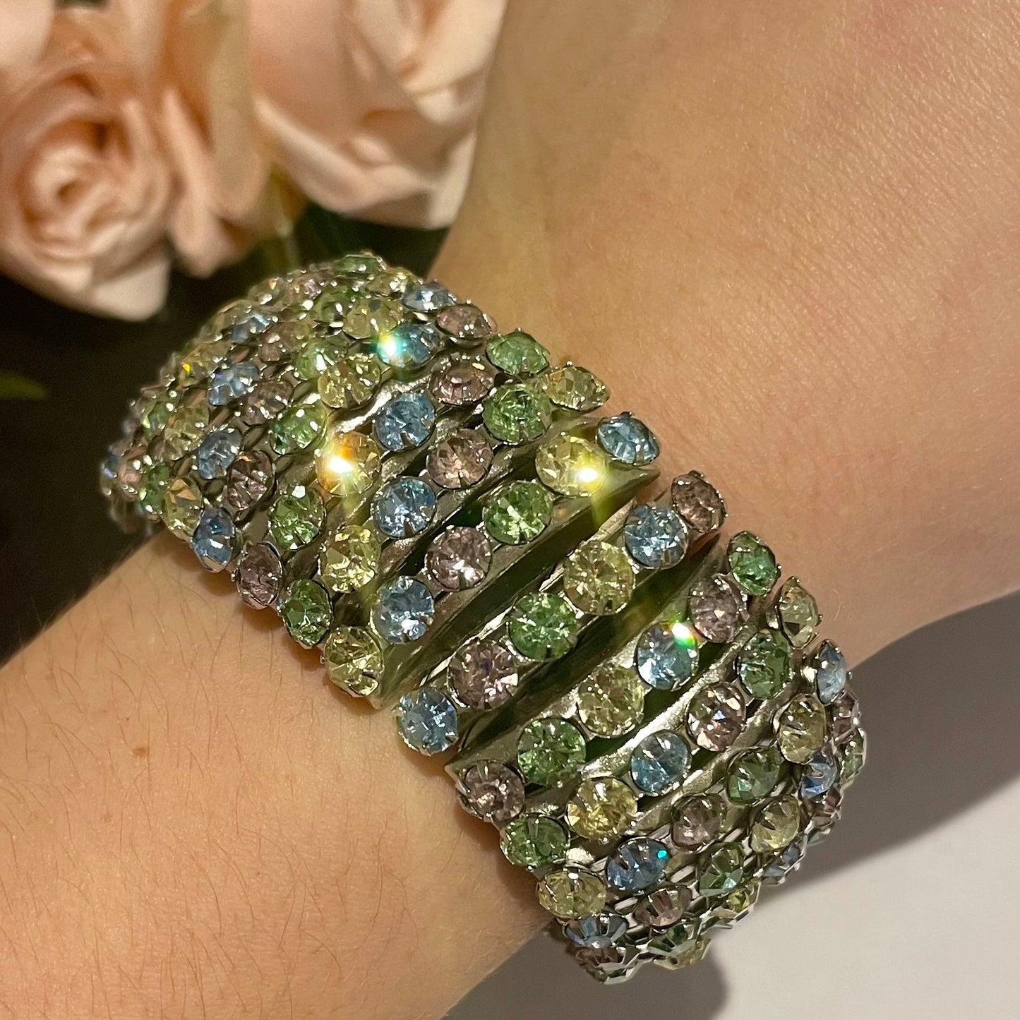 Sparkly 1950s Pastel Diamanté Expandable Cuff Bracelet