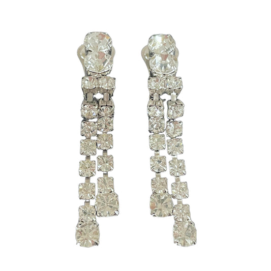 Glamorous 1980s Sparkly Silver Diamanté Clip On Earrings