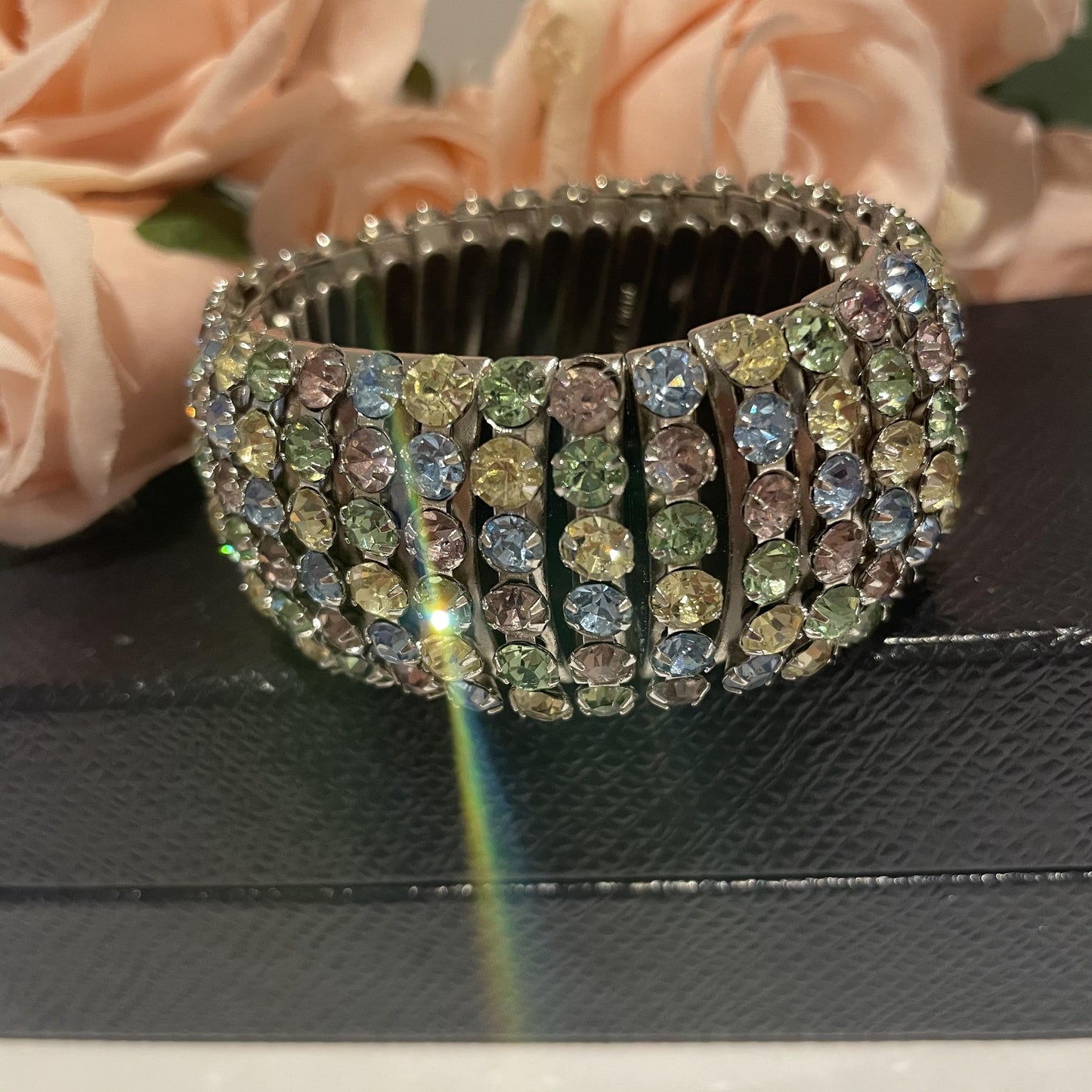 Sparkly 1950s Pastel Diamanté Expandable Cuff Bracelet