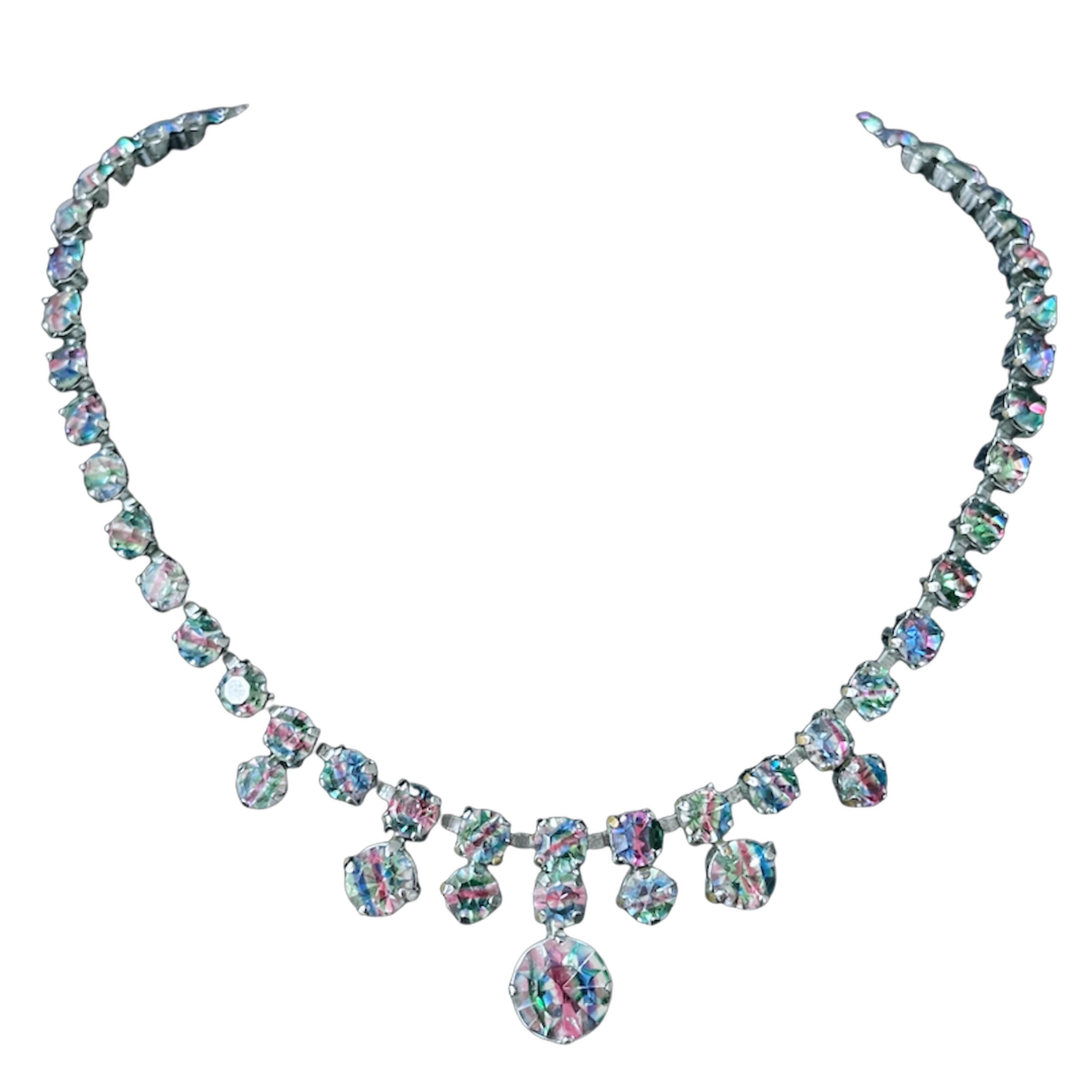 1930s Beautiful Iris Rainbow Crystal Necklace