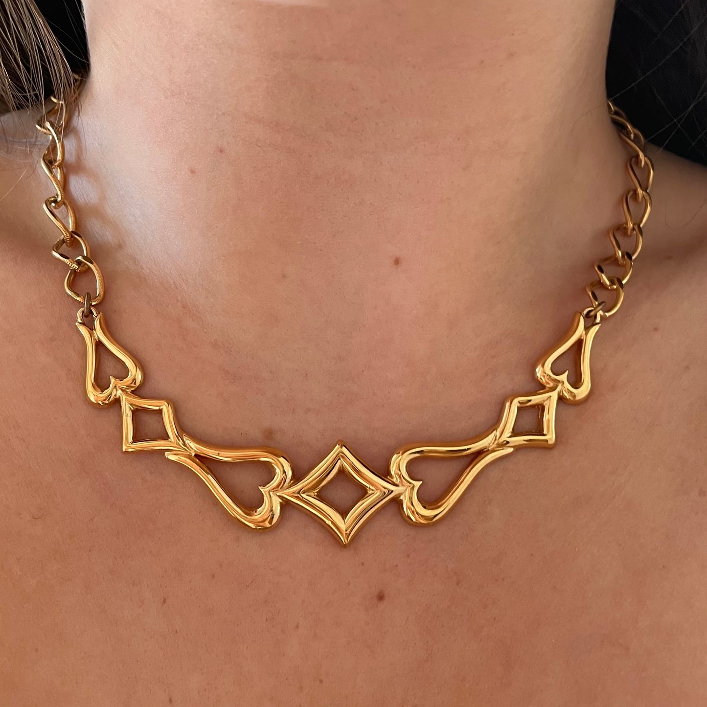 1980s Monet Heart and Diamond Gold Plated Collar Necklace