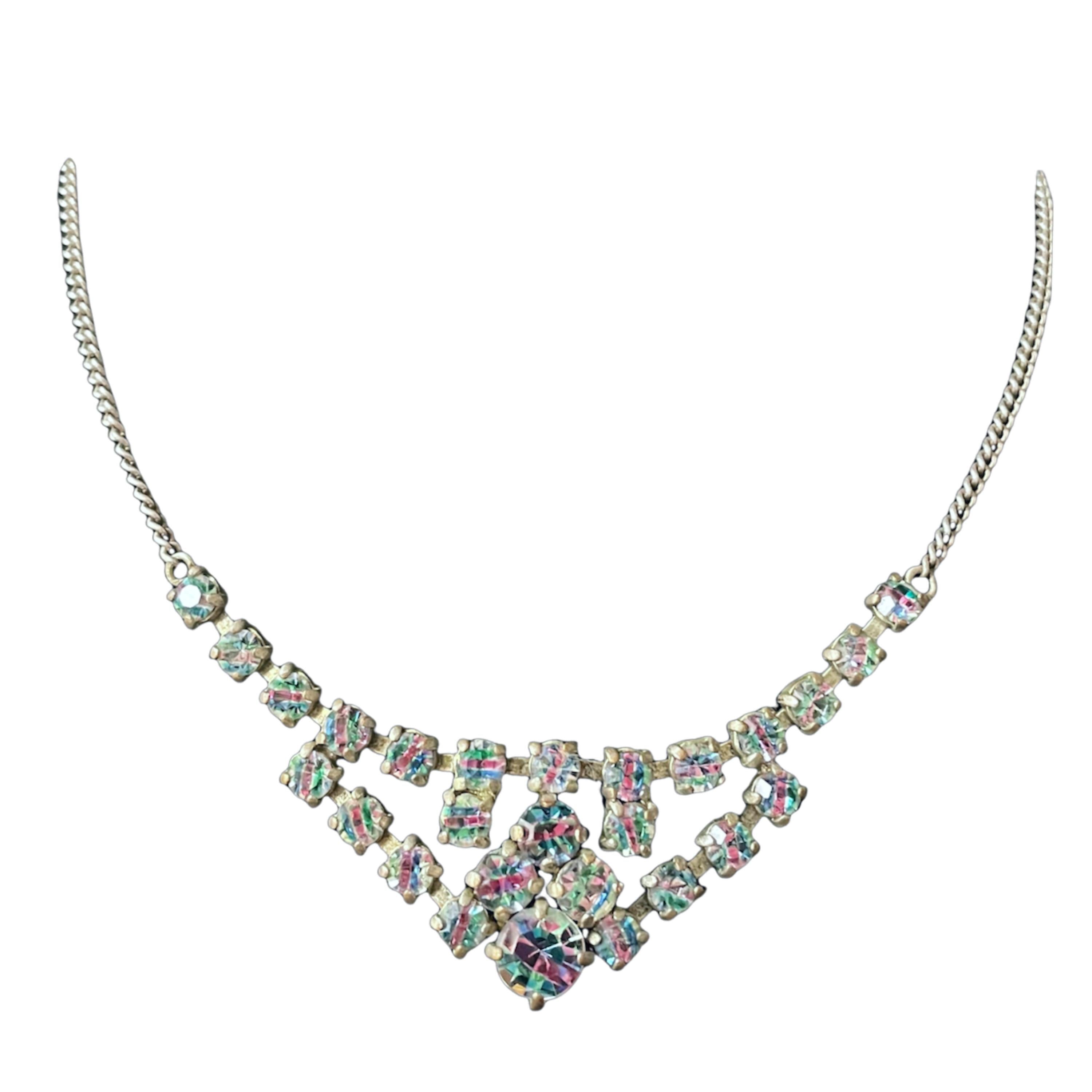 1930s Iris Crystal Rainbow Art Deco Necklace