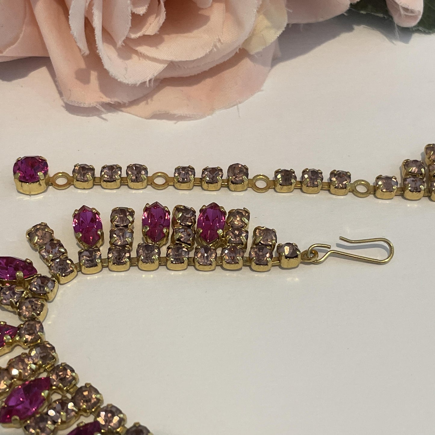 1950s Statement Lilac and Hot Pink Diamanté Bling Necklace