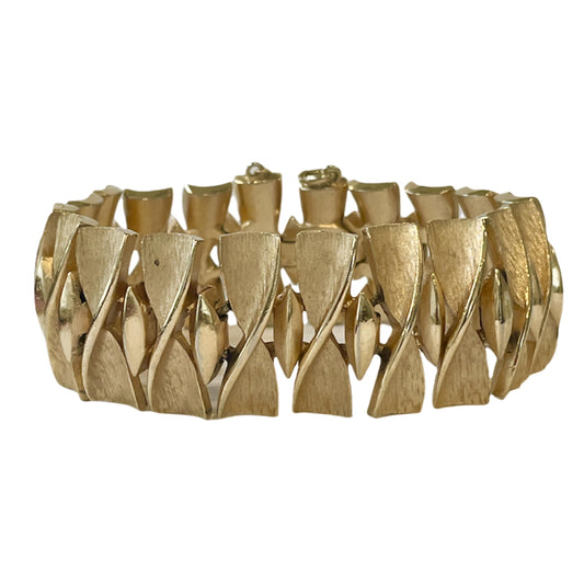 1960s Trifari Brutalist Brushed Gold Tone Bracelet