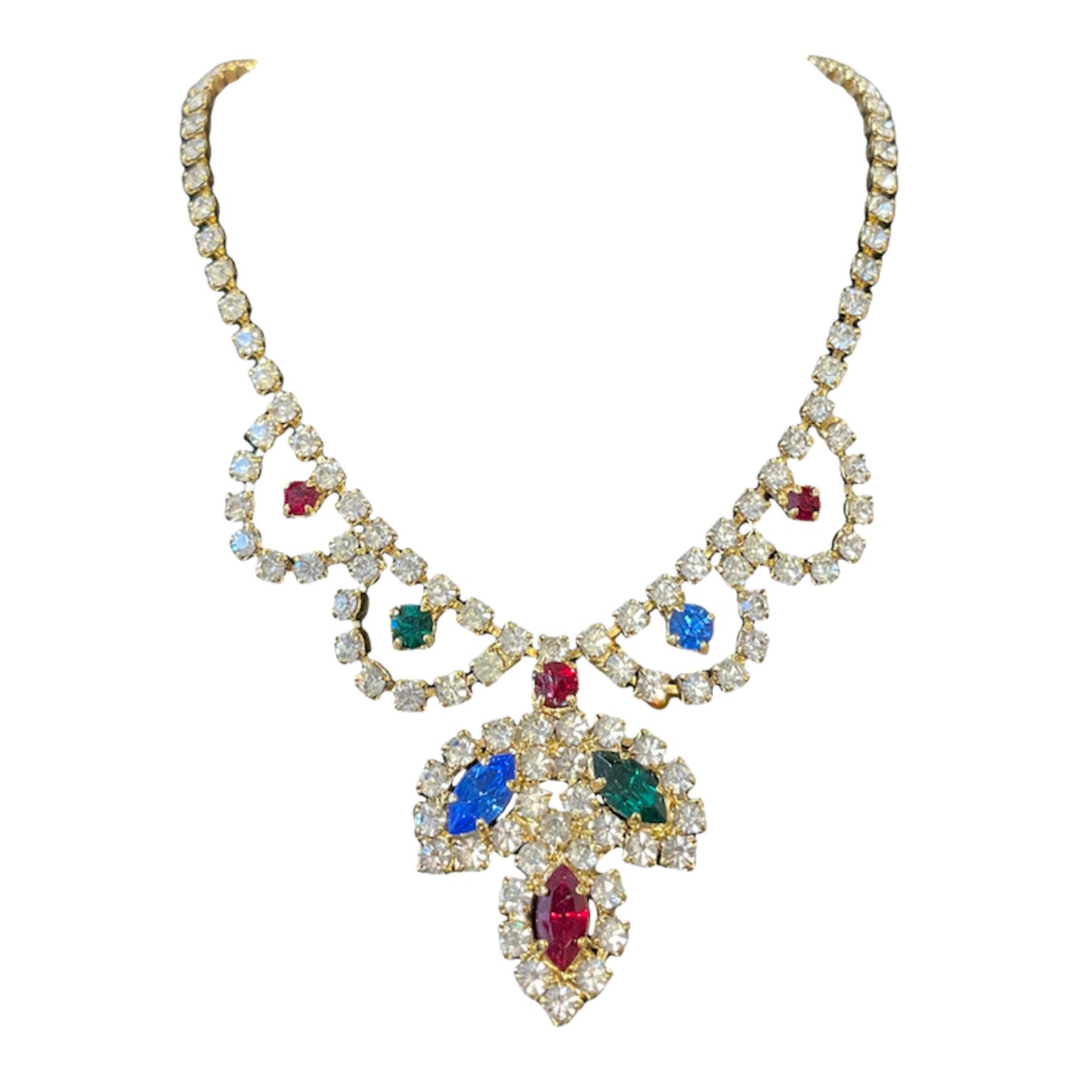 1980s Harlequin Sparkly Diamanté Gold Plated Necklace