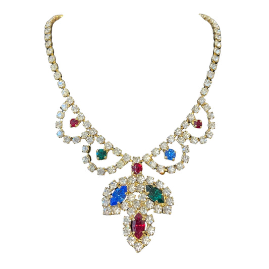 1980s Harlequin Sparkly Diamanté Gold Plated Necklace