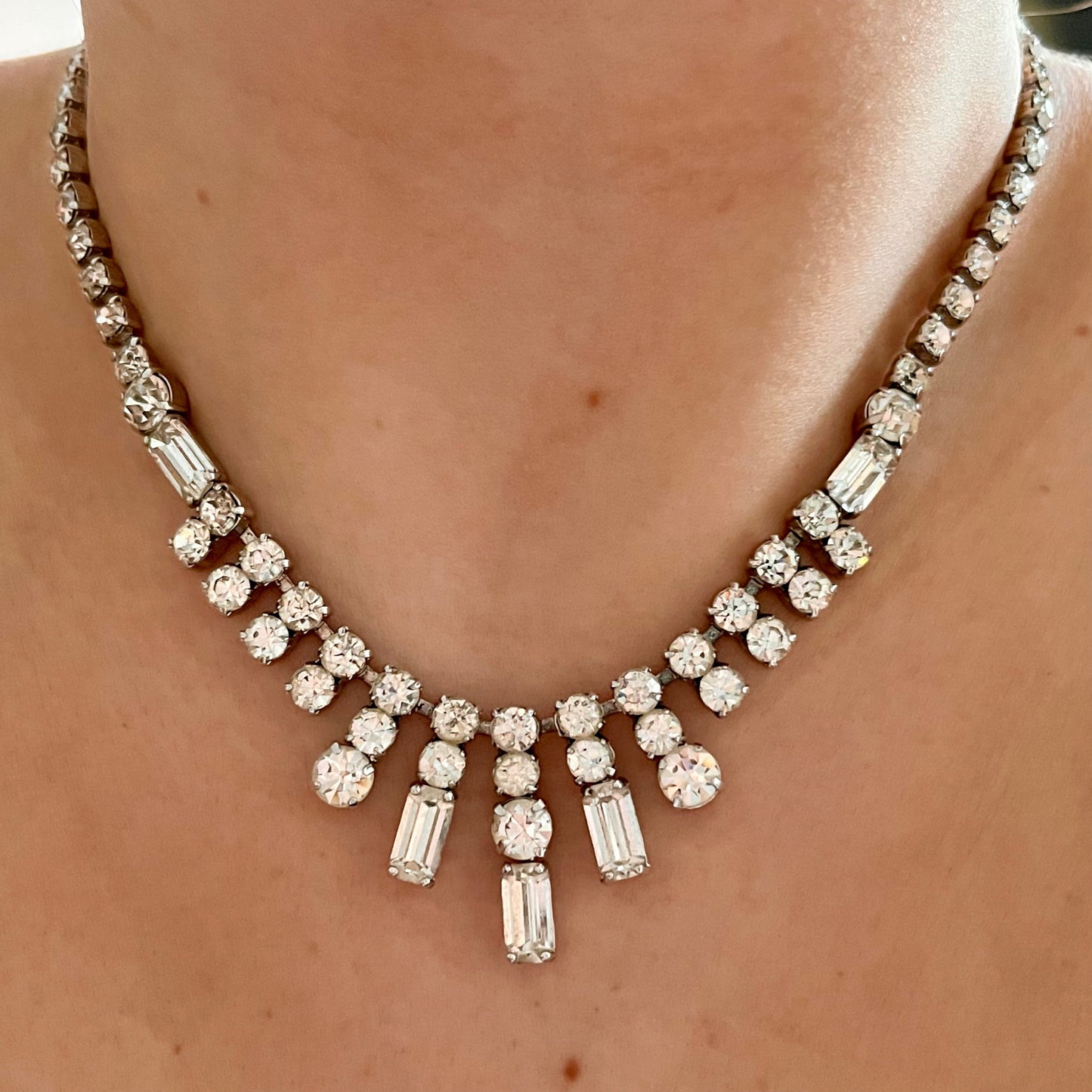 1980s Silver Sparkly Diamanté Necklace