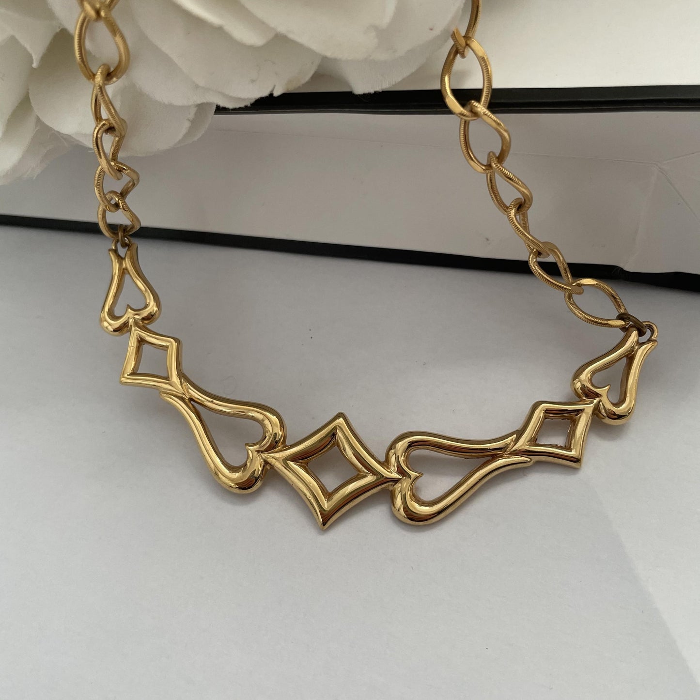 1980s Monet Heart and Diamond Gold Plated Collar Necklace