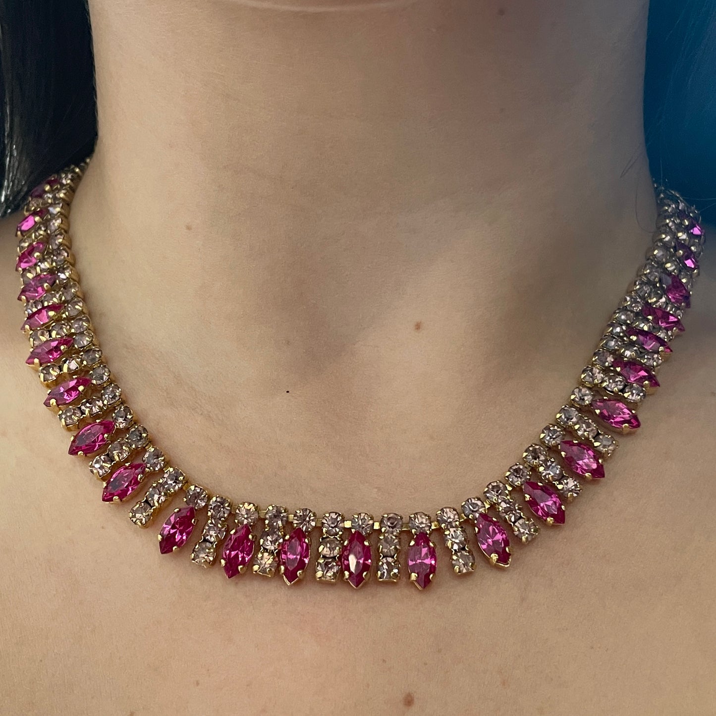 1950s Statement Lilac and Hot Pink Diamanté Bling Necklace