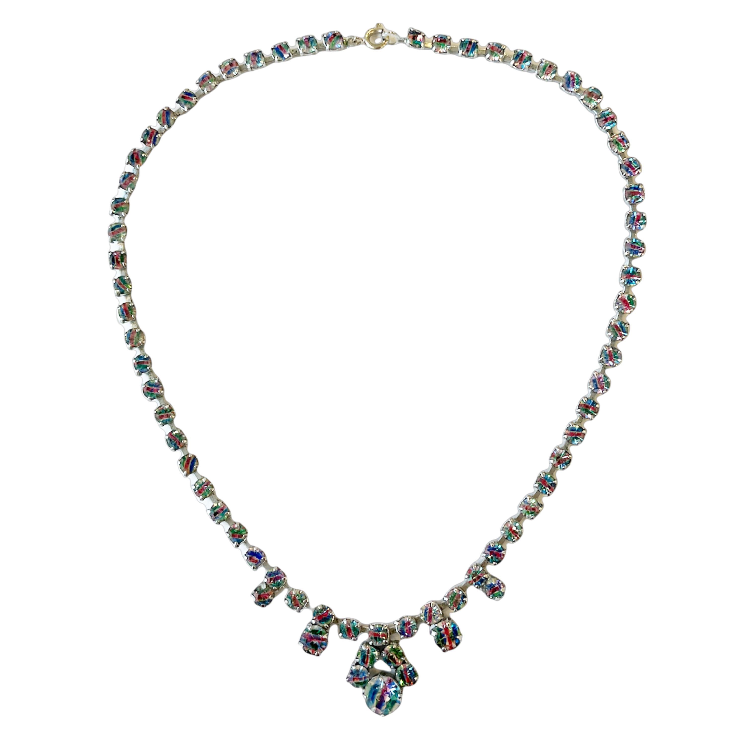 Pretty Art Deco 1930s Iris Rainbow Crystal Necklace – Vintage Amara