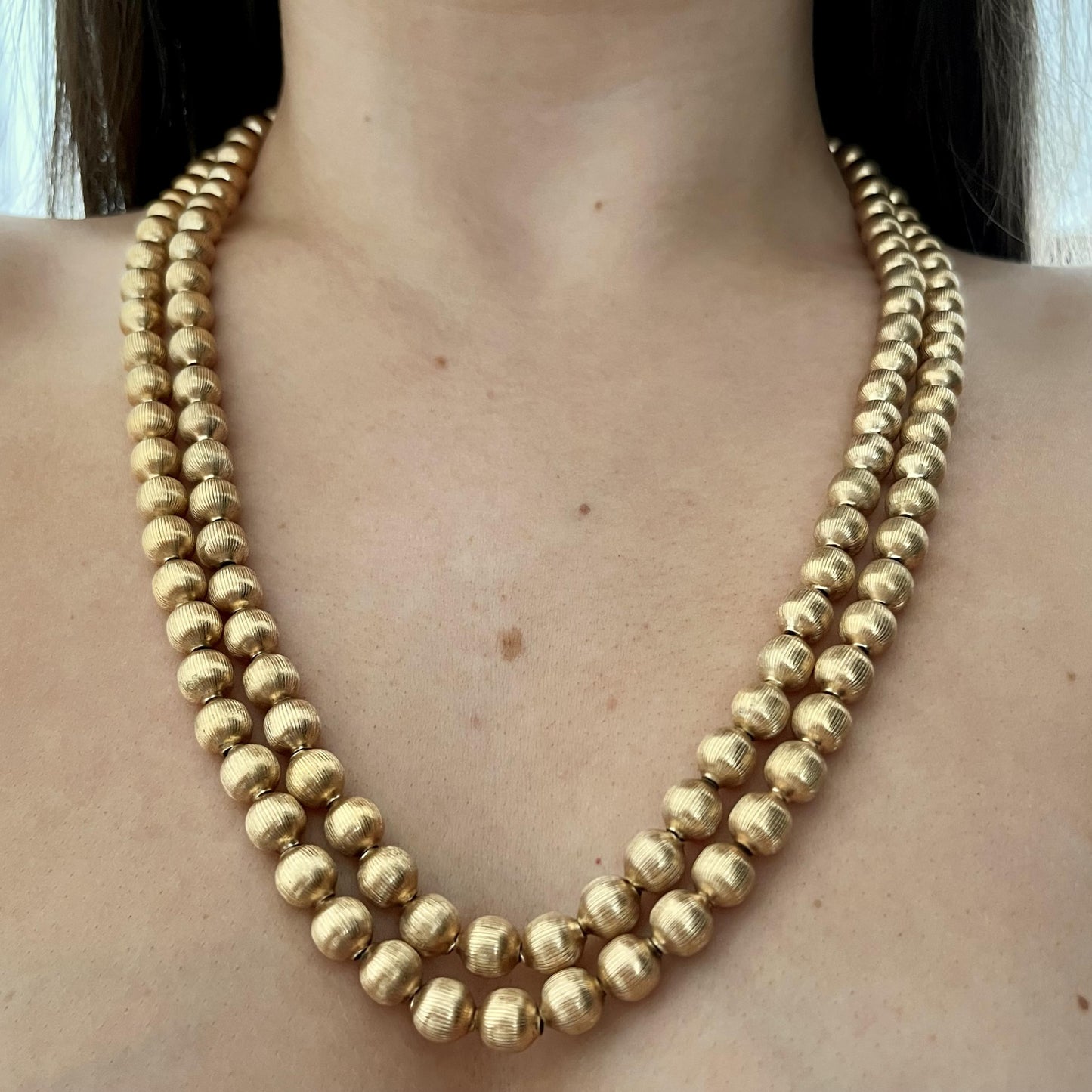 1960s Trifari Gold Plated Ball Chain Multistrand Statement Necklace