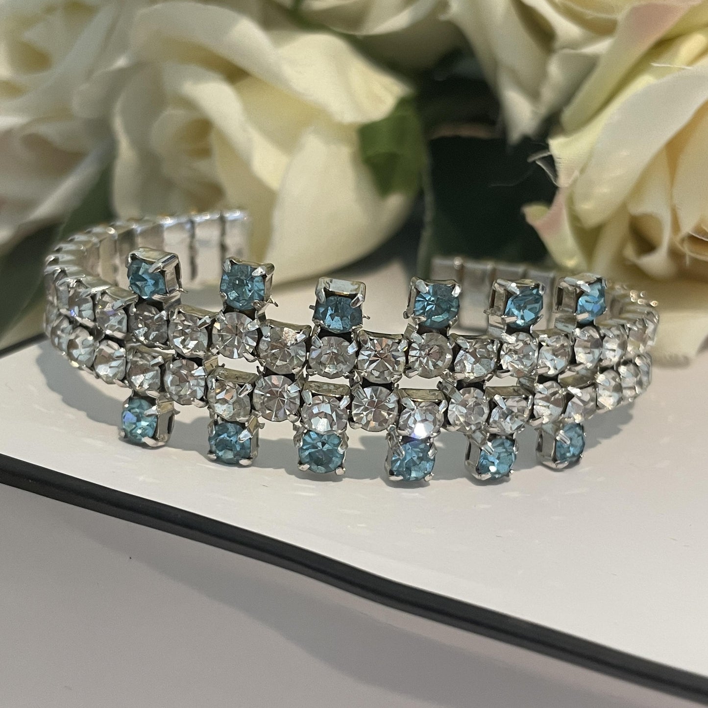 1950s Baby Blue Extra Sparkly Diamanté Cuff Bracelet