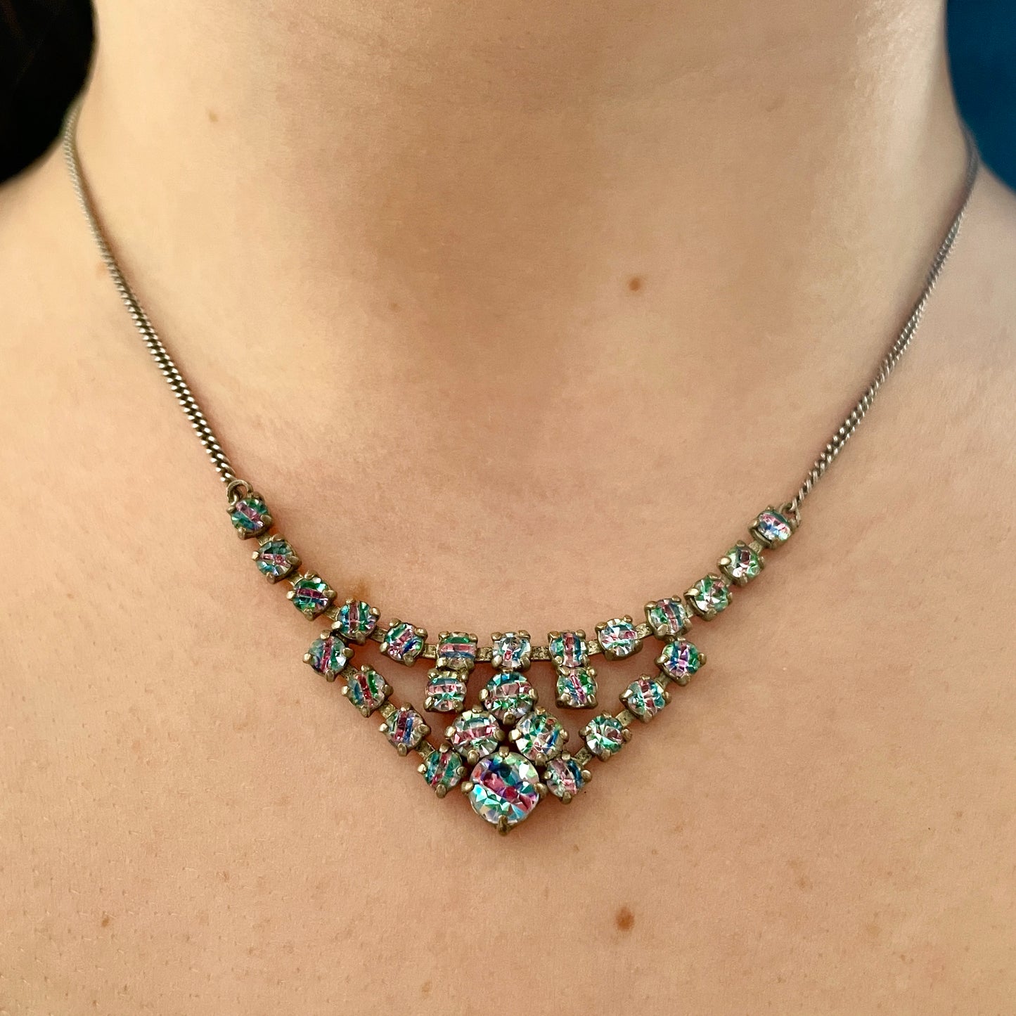 1930s Iris Crystal Rainbow Art Deco Necklace