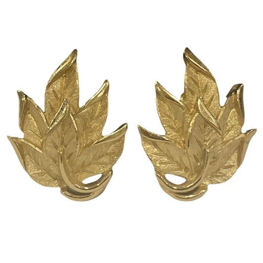 1960s Trifari Brushed Gold Leaf Clip On Earrings