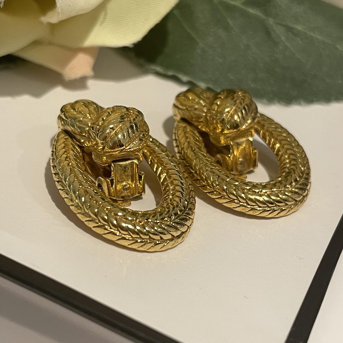 1980s Gold Plated Statement Door Knocker Clip On Earrings