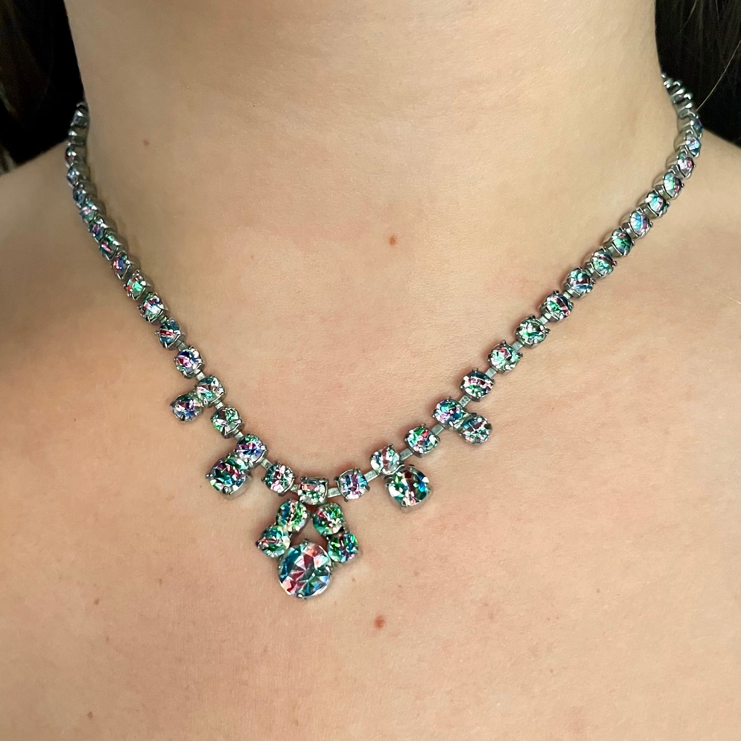 Pretty Art Deco 1930s Iris Rainbow Crystal Necklace