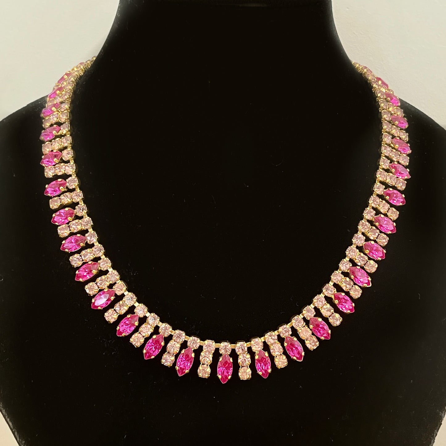 1950s Statement Lilac and Hot Pink Diamanté Bling Necklace