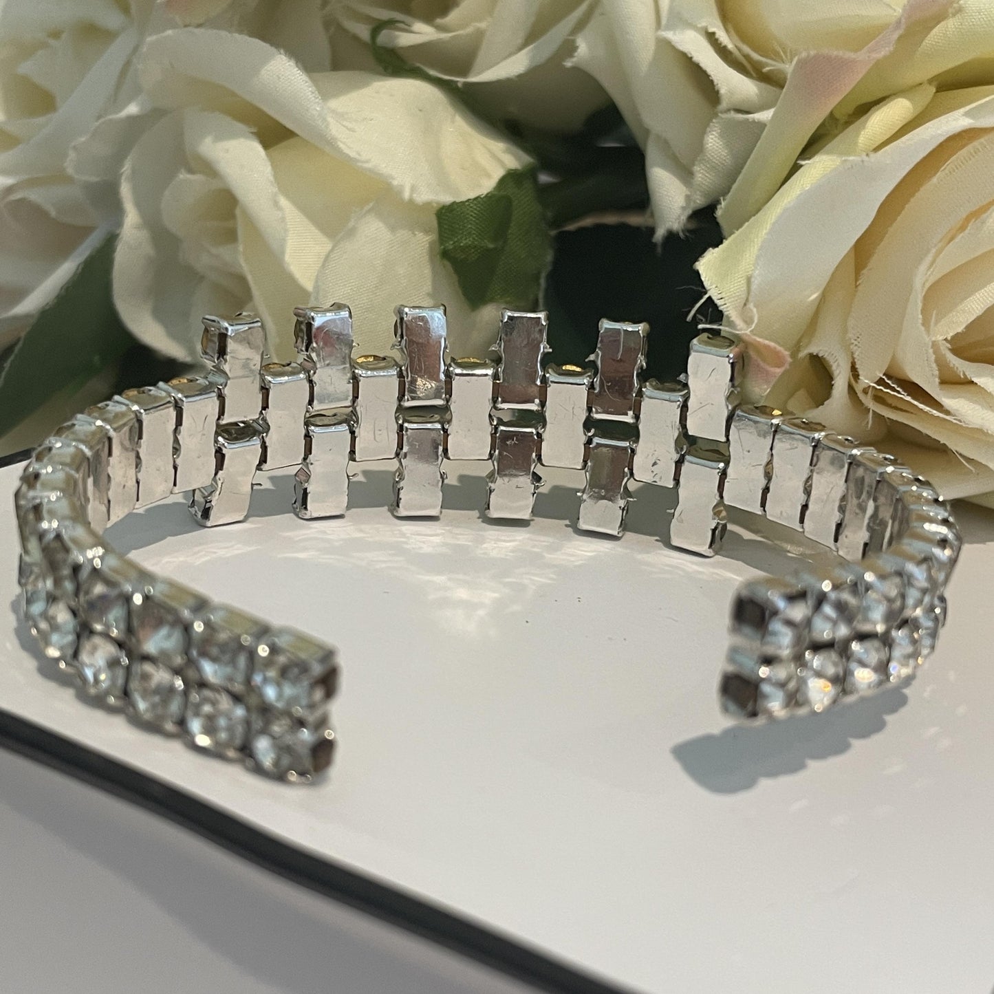 1950s Baby Blue Extra Sparkly Diamanté Cuff Bracelet