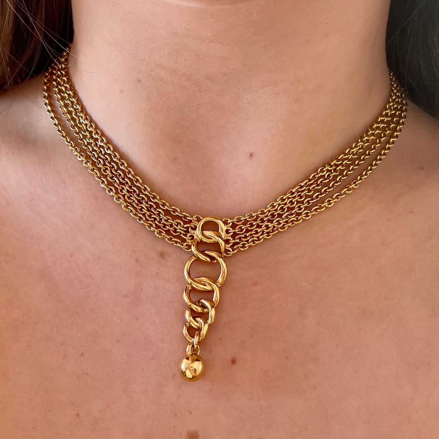 1980s Monet Dangly Pendant Gold Plated Collar Necklace