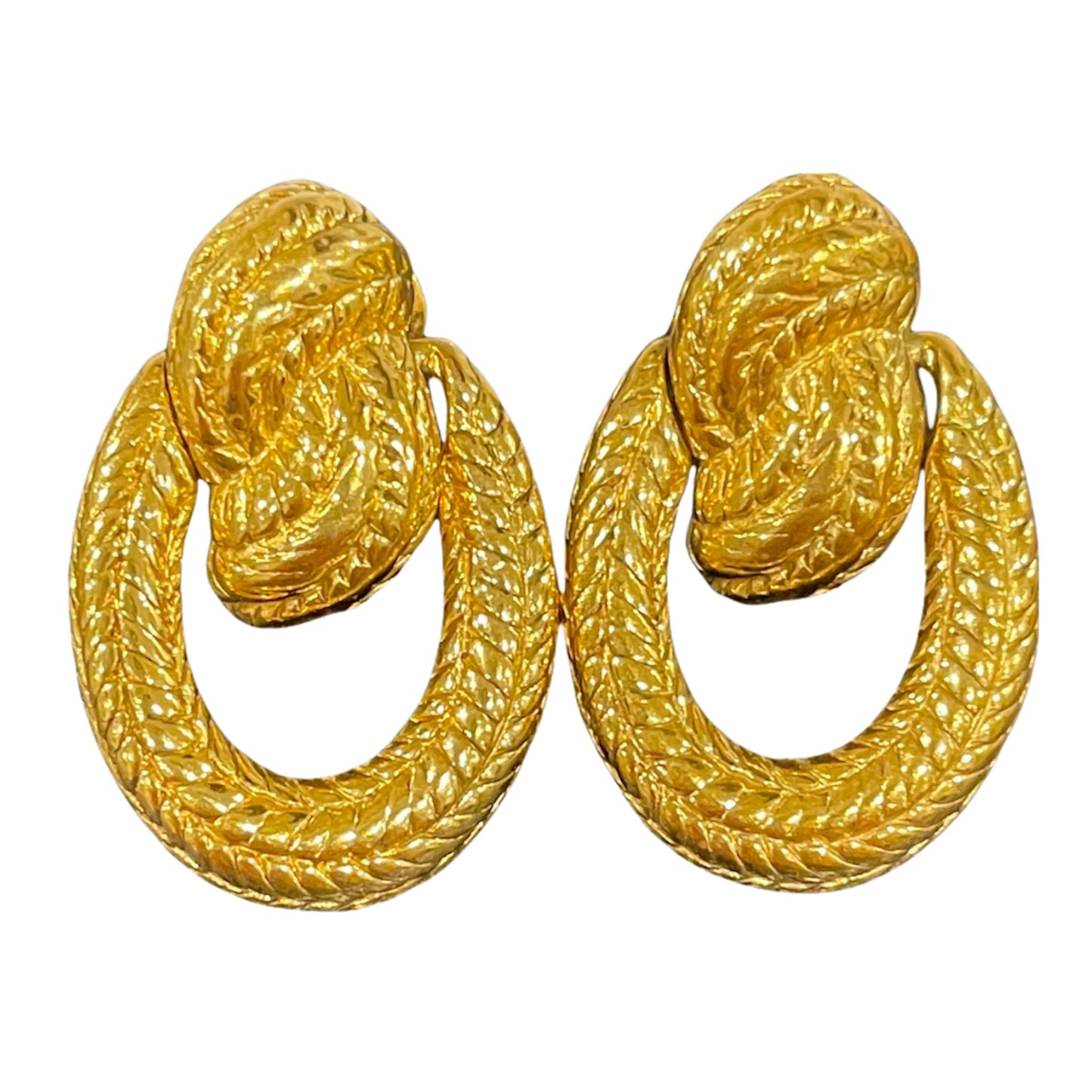 1980s Gold Plated Statement Door Knocker Clip On Earrings
