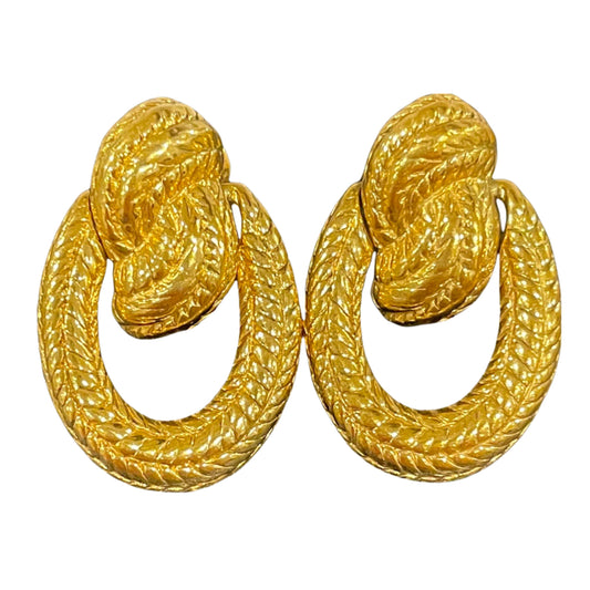 1980s Gold Plated Statement Door Knocker Clip On Earrings