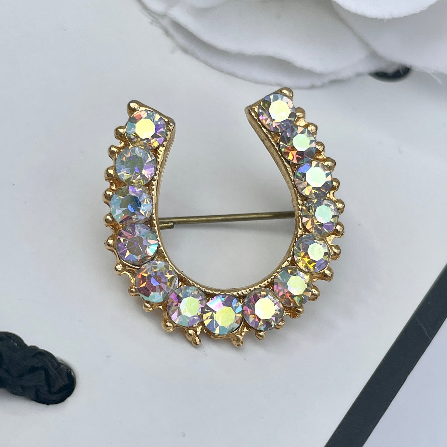1950s Lucky Horseshoe Aurora Borealis Brooch