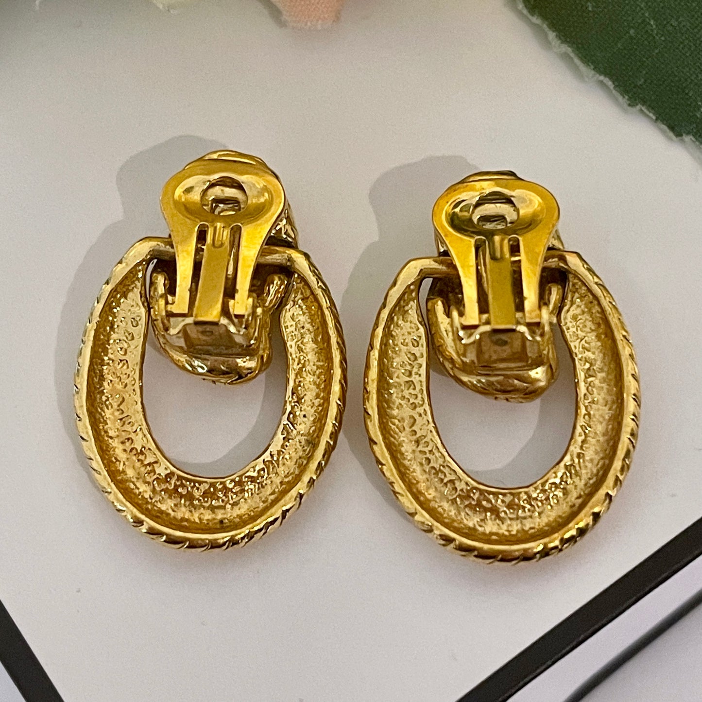 1980s Gold Plated Statement Door Knocker Clip On Earrings