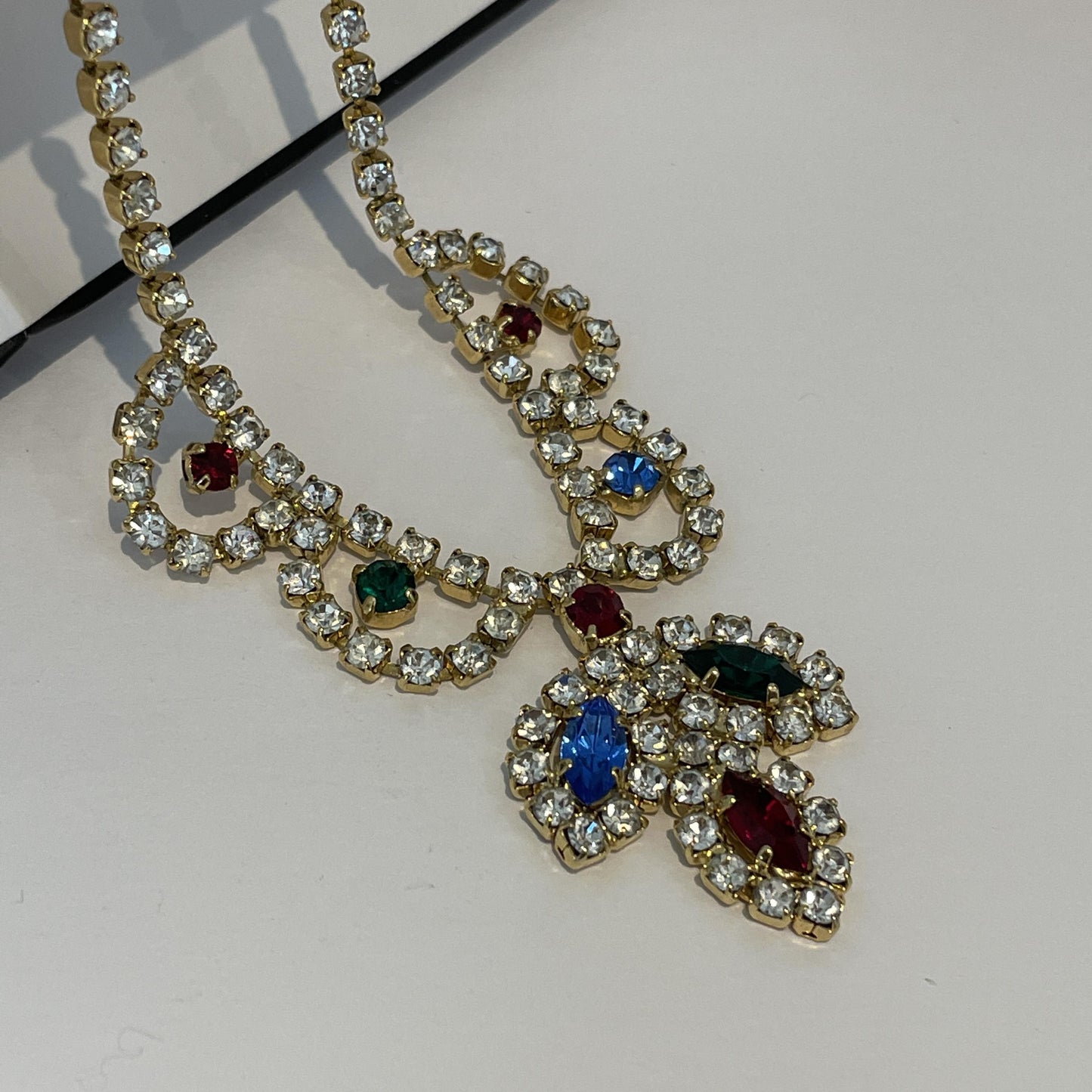 1980s Harlequin Sparkly Diamanté Gold Plated Necklace