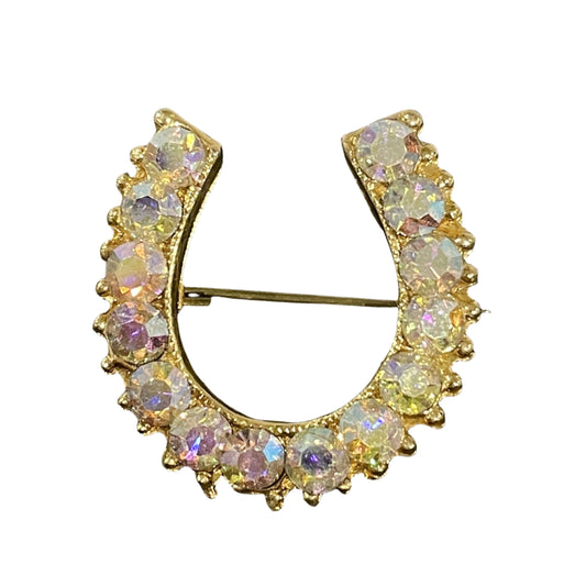 1950s Lucky Horseshoe Aurora Borealis Brooch