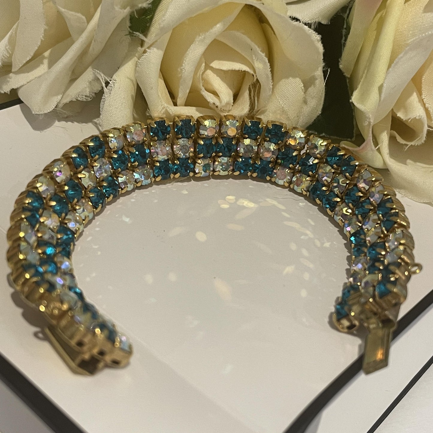 1960s Dark Turquoise and Aurora Borealis Bracelet