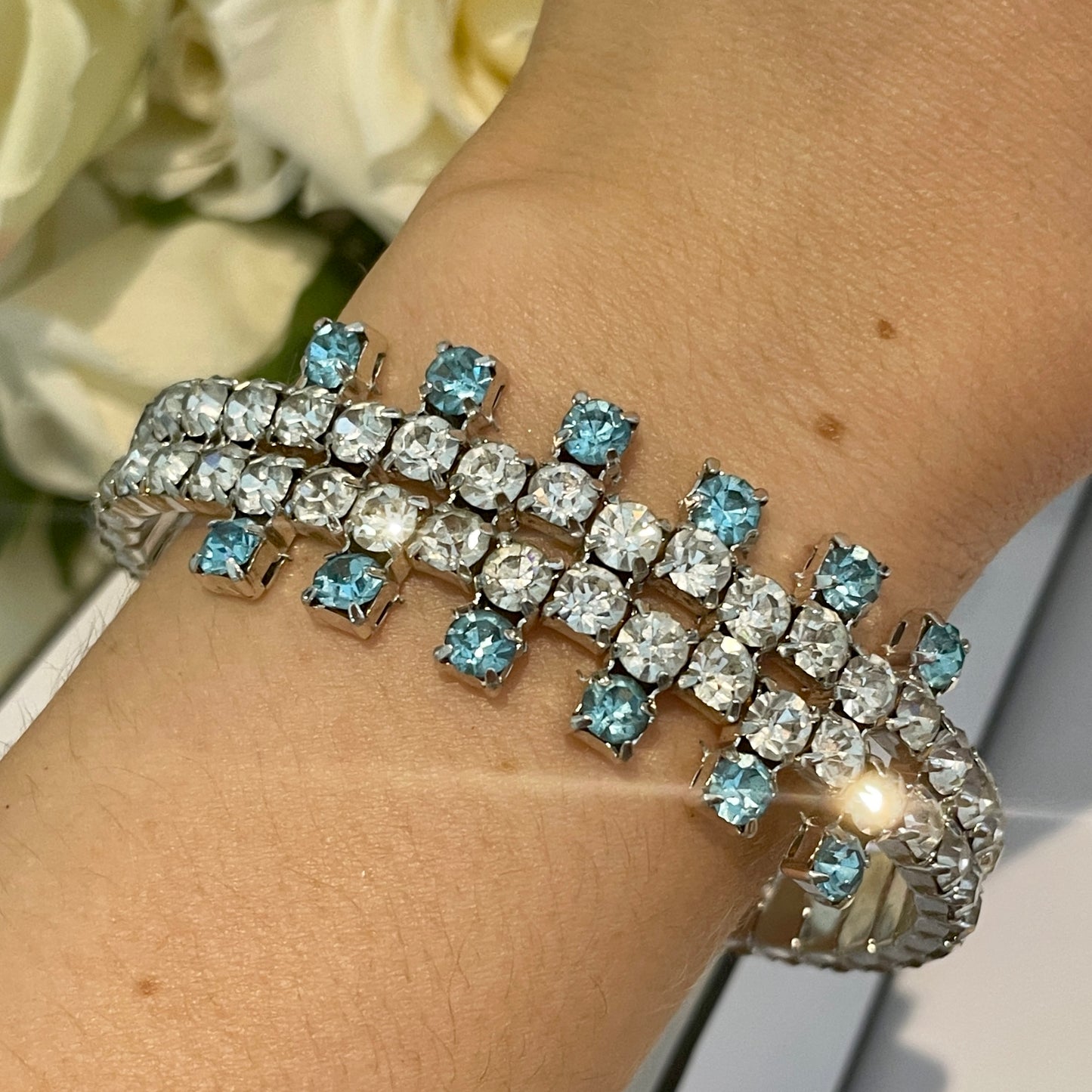 1950s Baby Blue Extra Sparkly Diamanté Cuff Bracelet