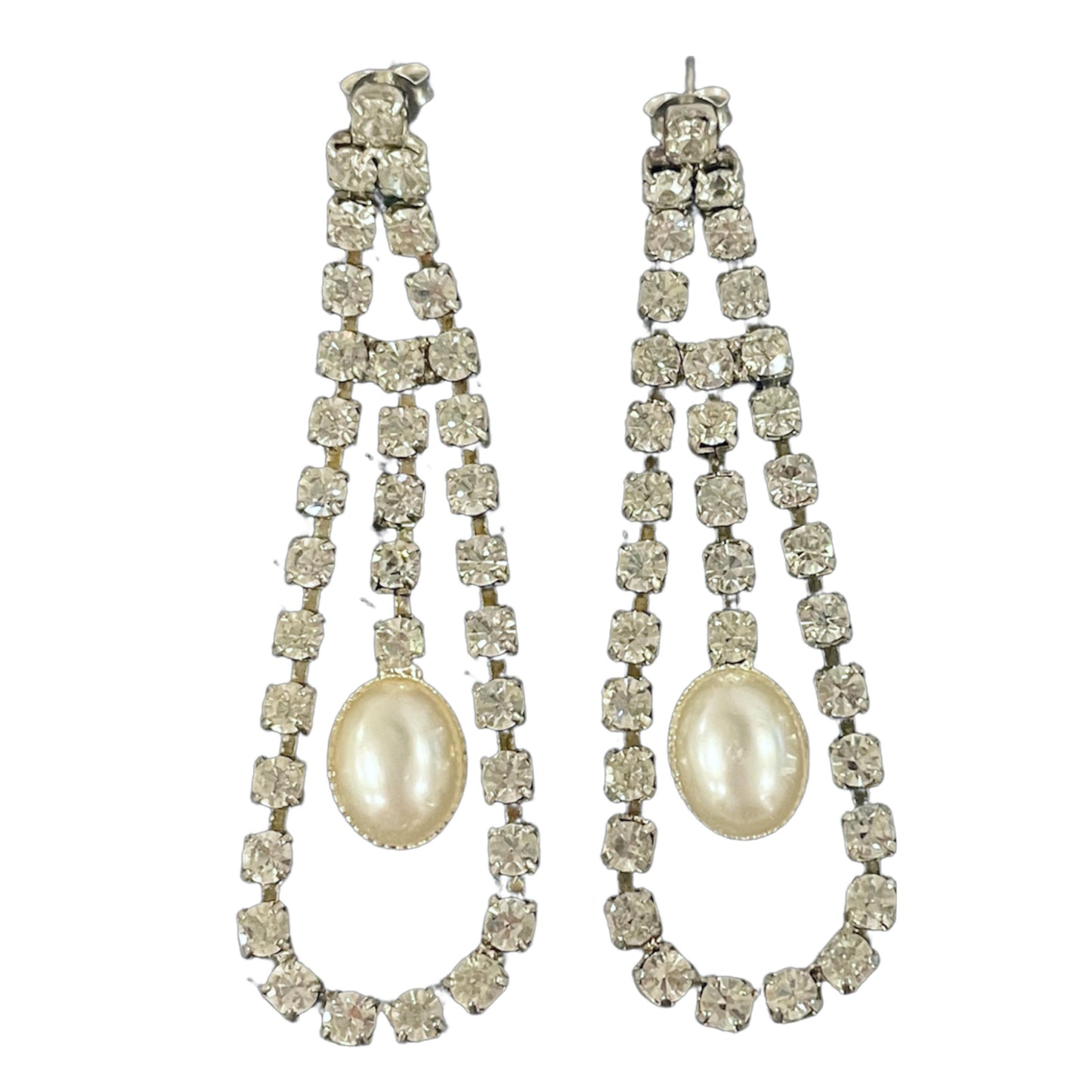1980s Faux Pearl Diamanté Sparkly Drop Earrings