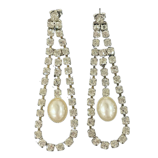 1980s Faux Pearl Diamanté Sparkly Drop Earrings