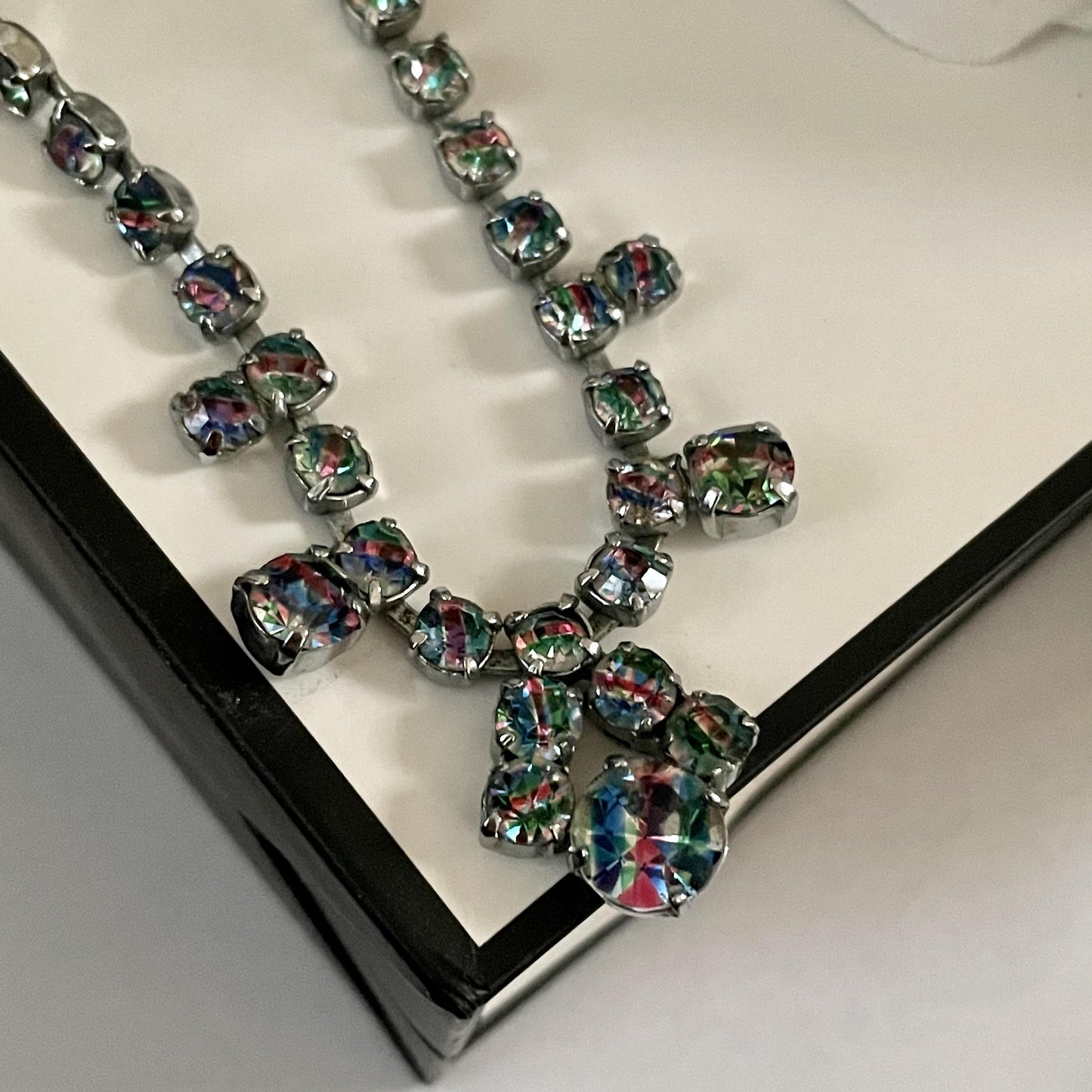 Pretty Art Deco 1930s Iris Rainbow Crystal Necklace
