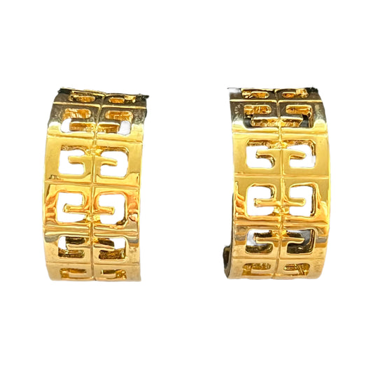 1980s Givenchy Monogram Logo Chunky Hoop Gold Plated Earrings