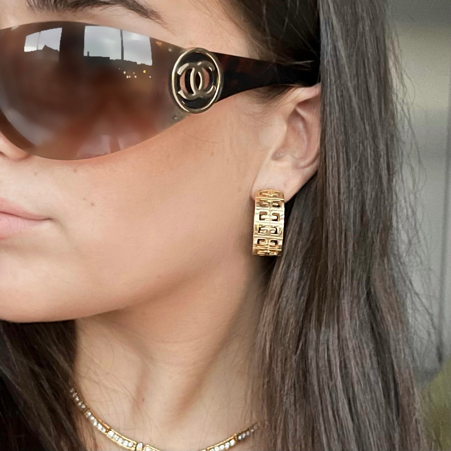 1980s Givenchy Monogram Logo Chunky Hoop Gold Plated Earrings