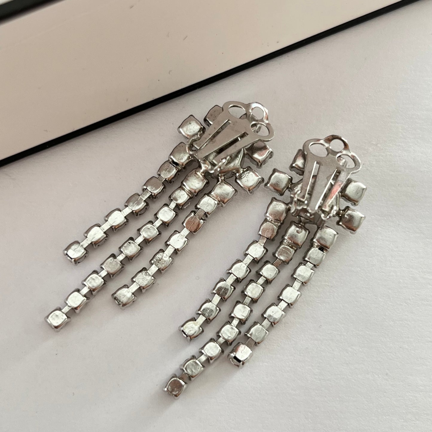 1950s Sparkly Diamanté Flower Dangly Clip On Earrings