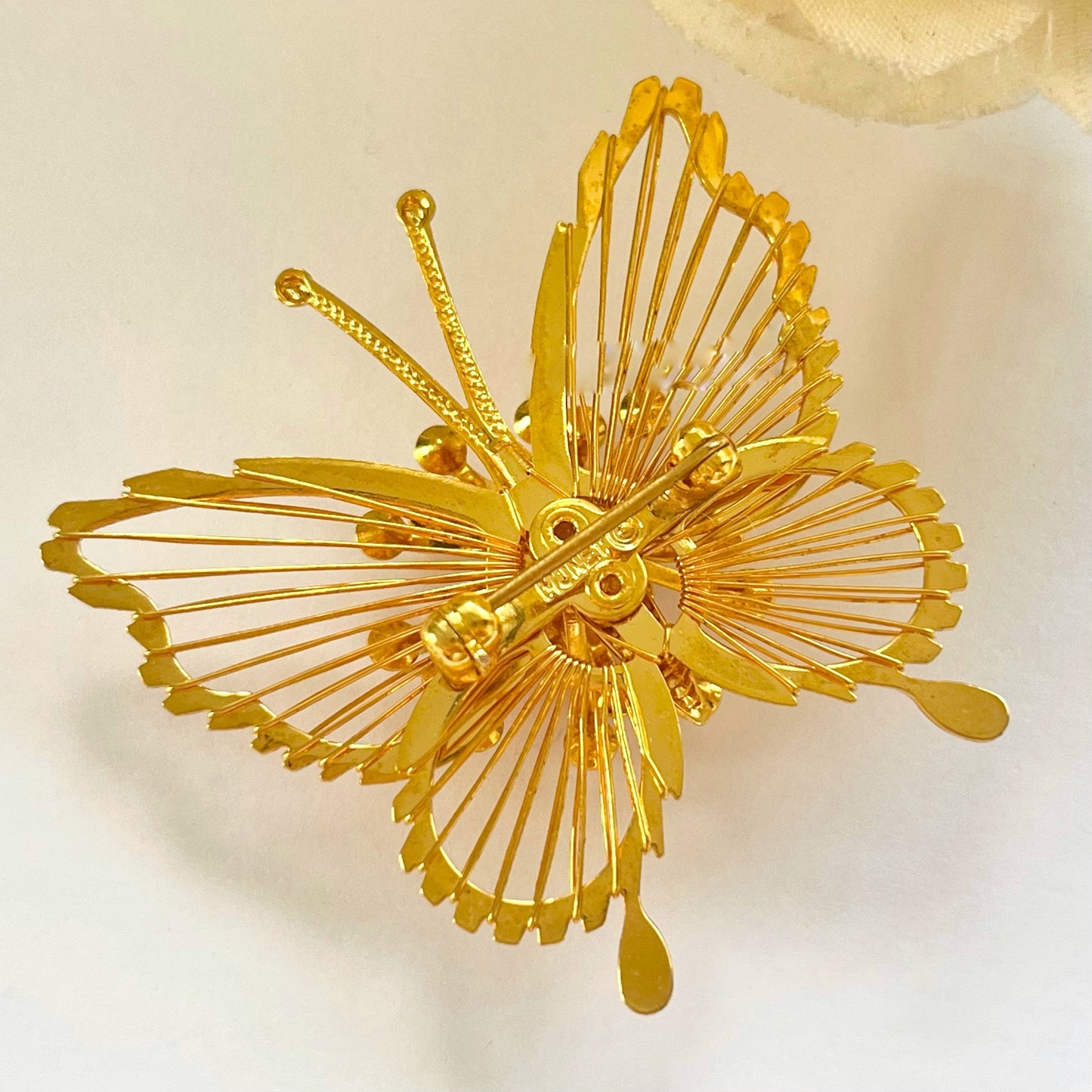 1980s Monet Gold Plated Sparkly Diamanté Butterfly Brooch